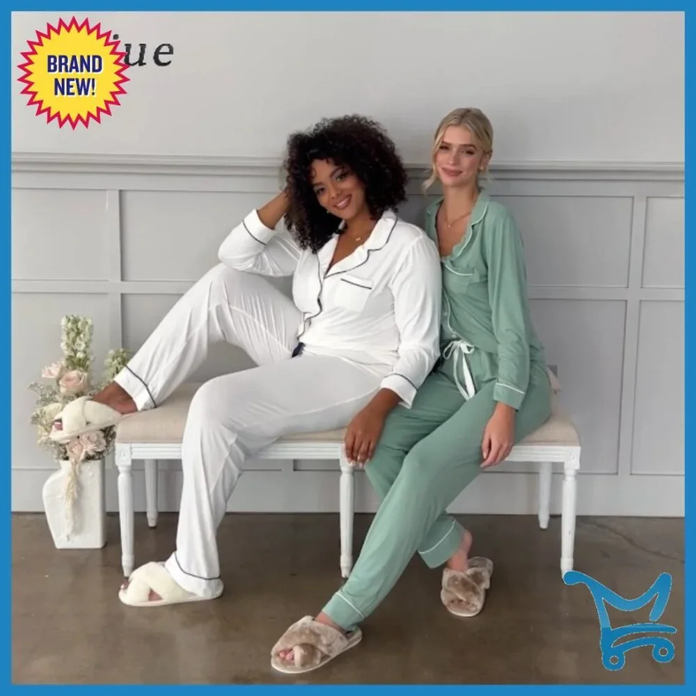 Long Sleeve Pajama Set with Button-Up Shirt and Drawstring Pants, Loose Fit